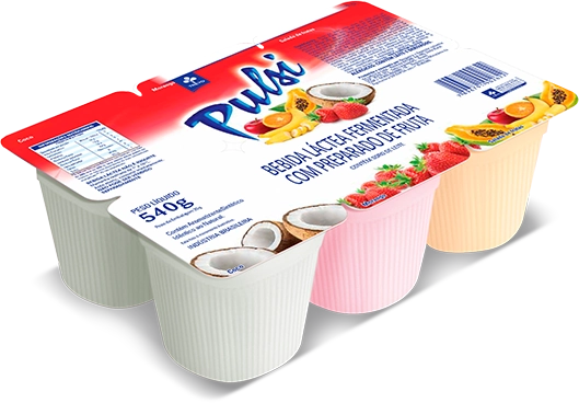 Bebida Láctea Fermentada Salada De Frutas, Morango E Coco Pulsi Bandeja 540g 6 Unidades