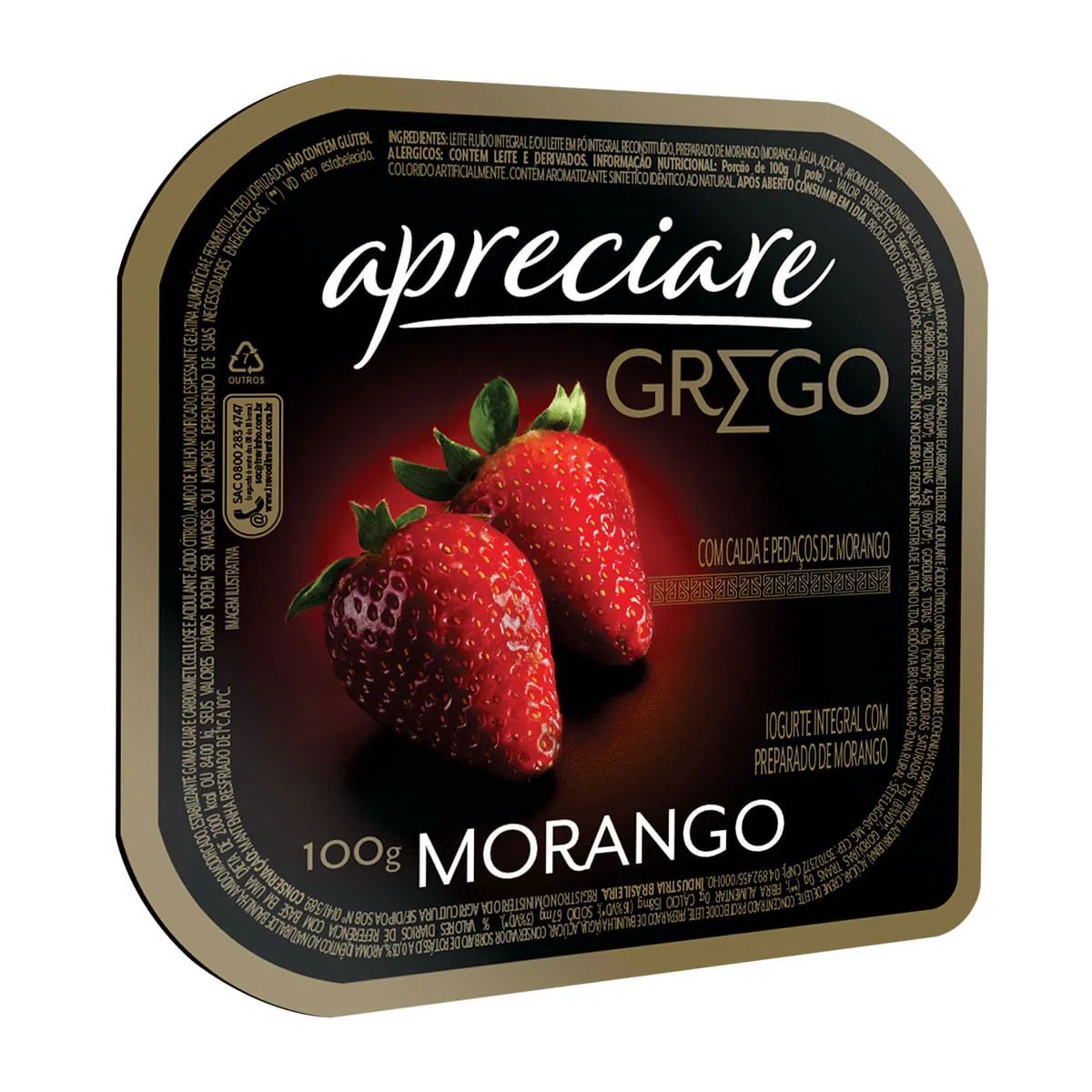 Iogurte Integral Grego Calda Morango Apreciare Pote 100g