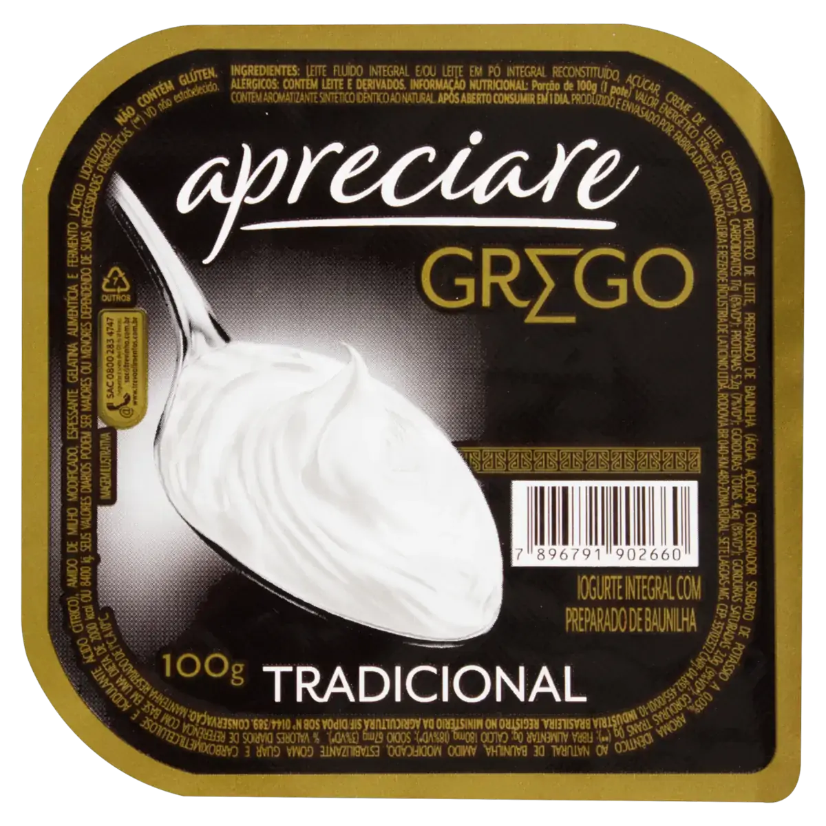 Iogurte Integral Grego Tradicional Apreciare Pote 100g