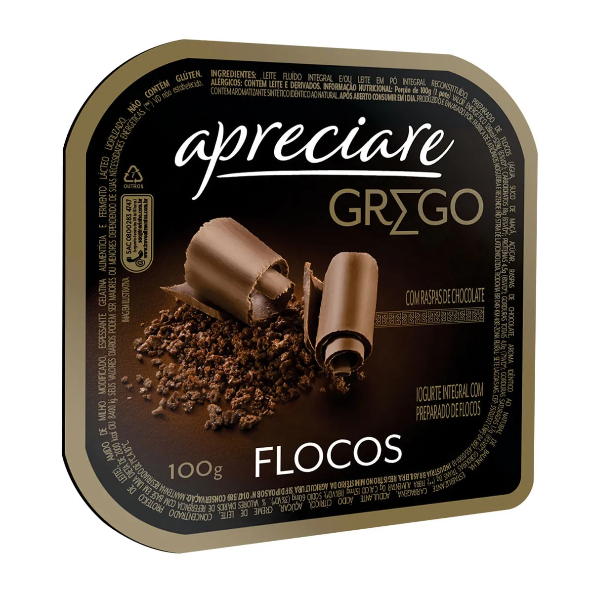 Iogurte Integral Grego Flocos Apreciare Pote 100g