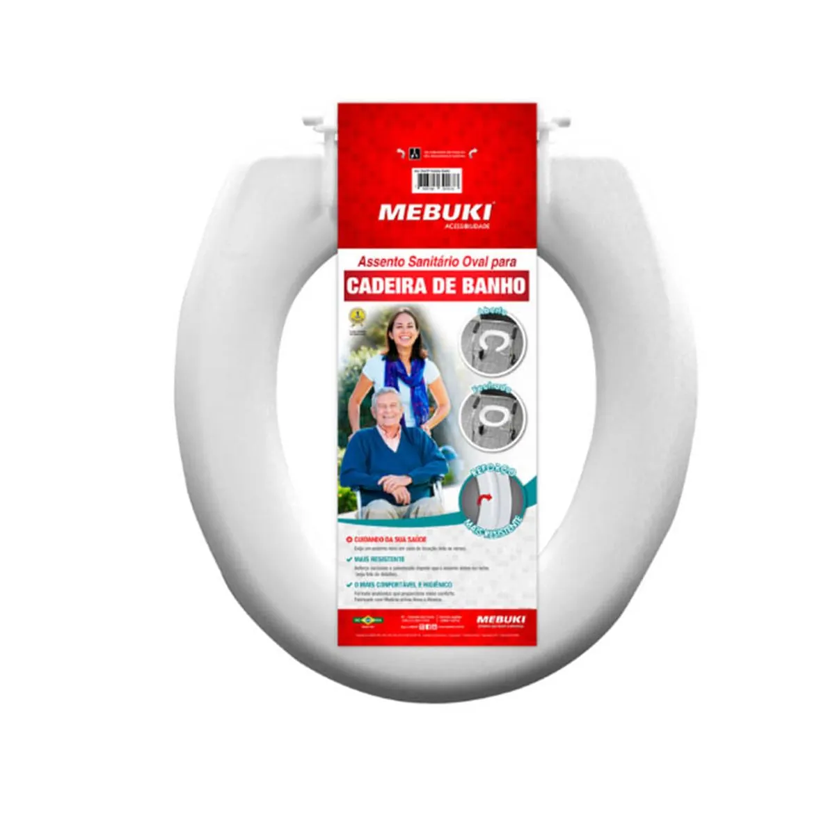 Assento Sanitário Oval Mebuki para Cadeira de Banho Fechado - unidade