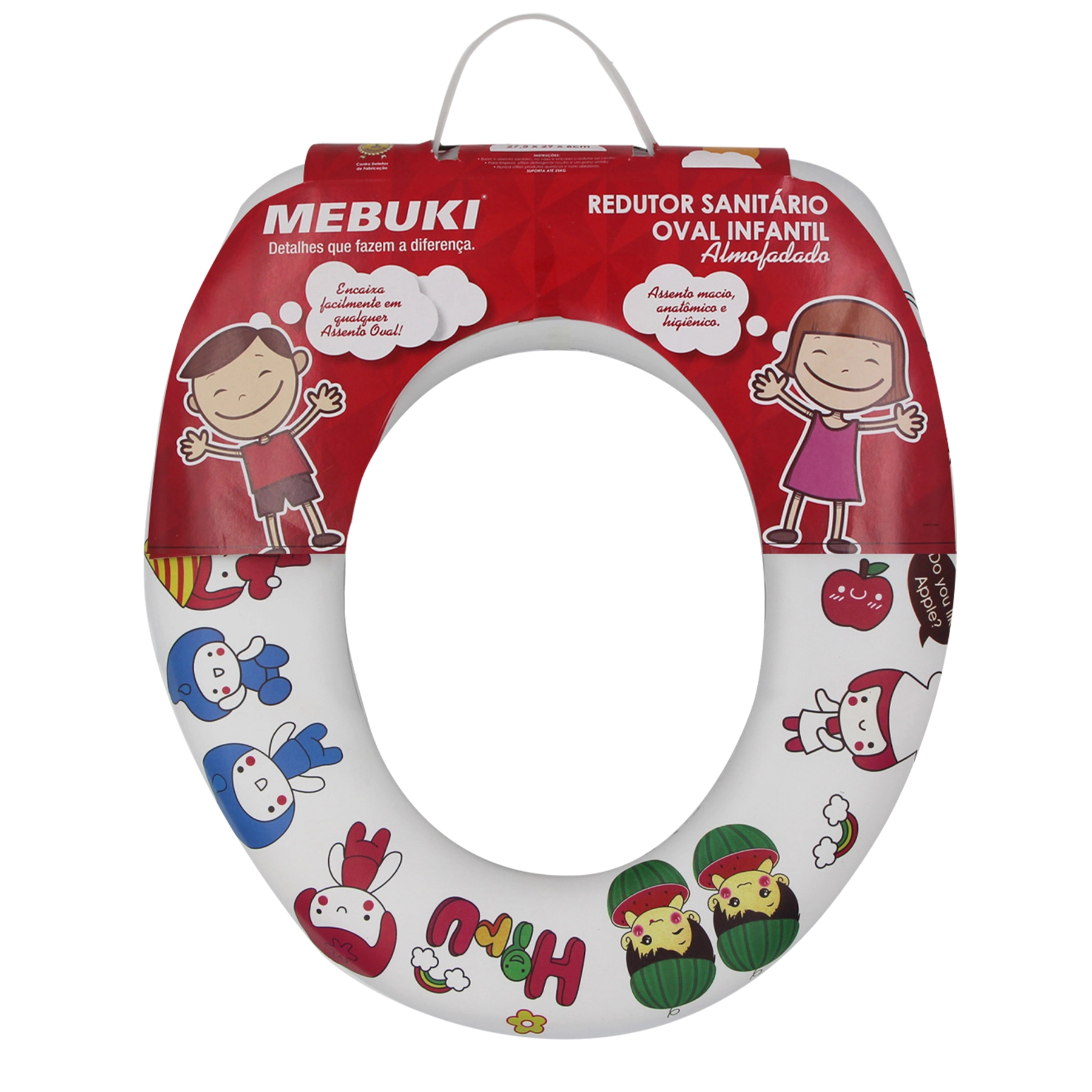 Assento Sanitário Almofadado Convencional Infantil com Oval Polipropileno Multicolorido Mebuki