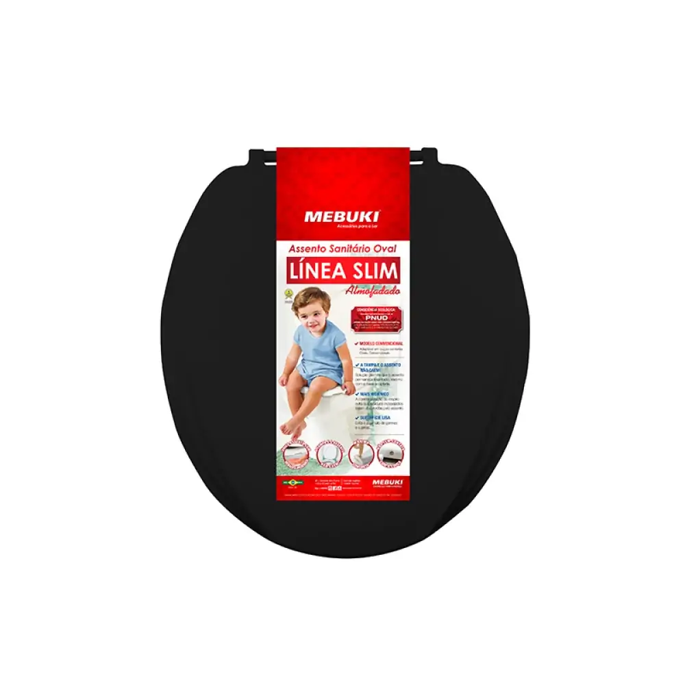 Assento Oval Almofadado Slim Preto