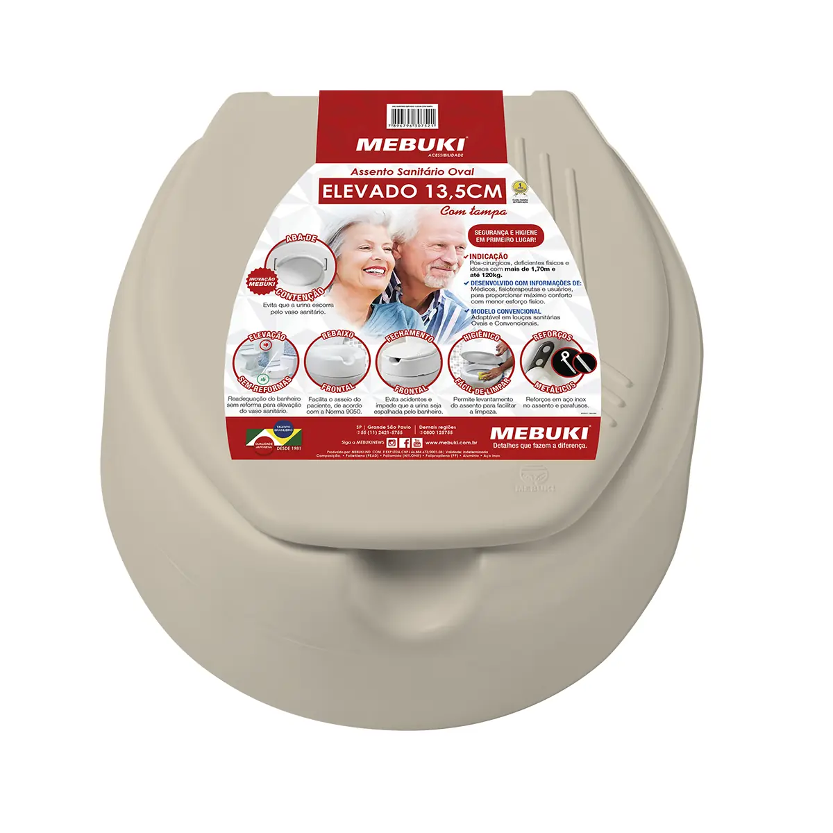 Assento Sanitário Elevado Mebuki - 13,5cm - Areia