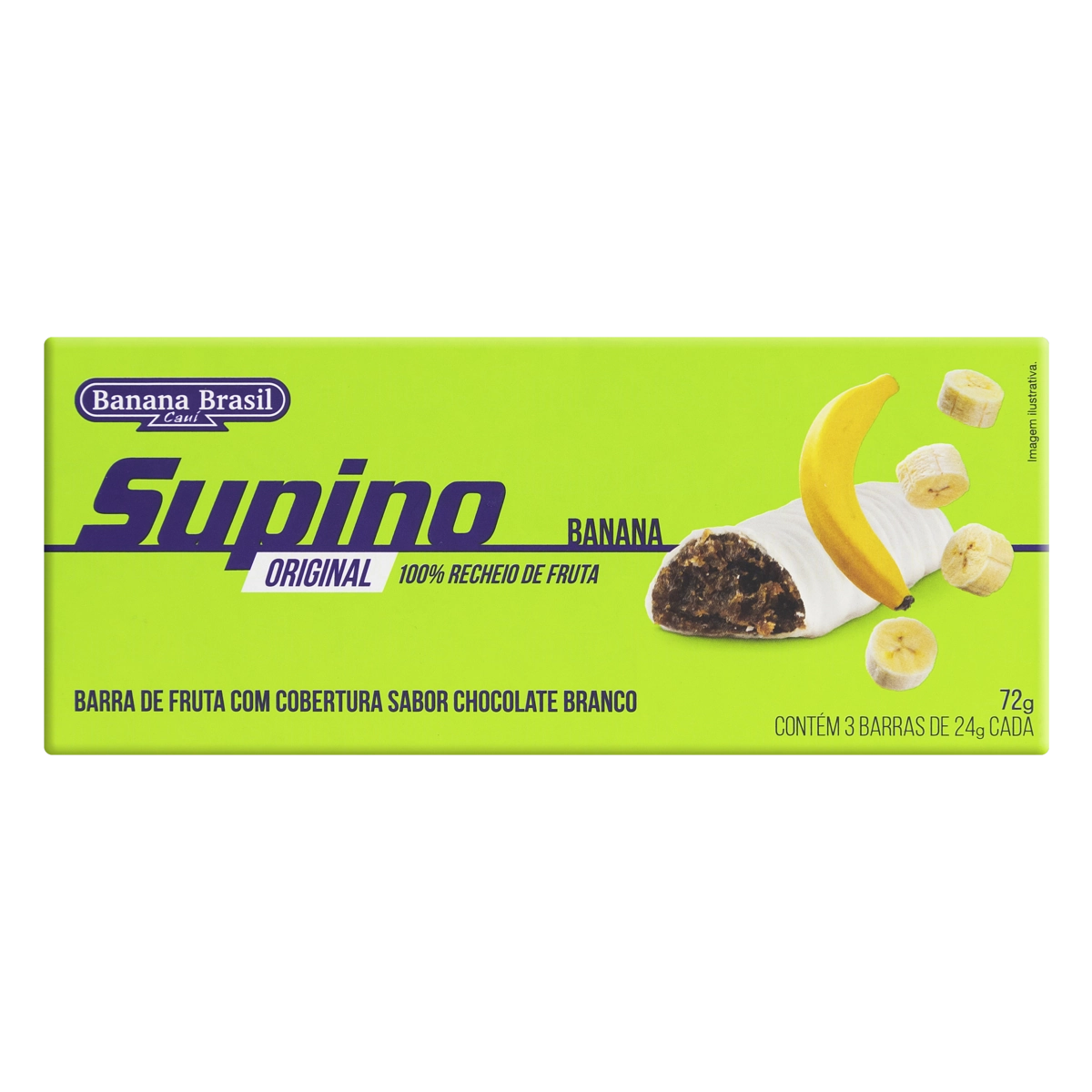 Pack Barra de Frutas Banana Cobertura Chocolate Branco Supino Original Caixa 72g 3 Unidades