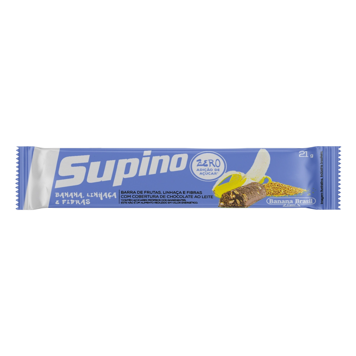 Barra De Frutas Banana, Linhaça E Fibras Cobertura Chocolate Ao Leite Supino Pacote 21g