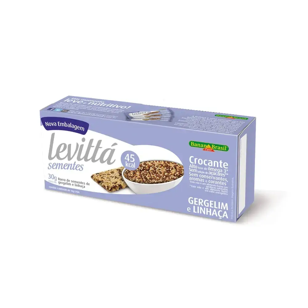 Pack Barra De Cereal Gergelim E Linhaça Zero Açúcar Levittá Caixa 30g 3 Unidades
