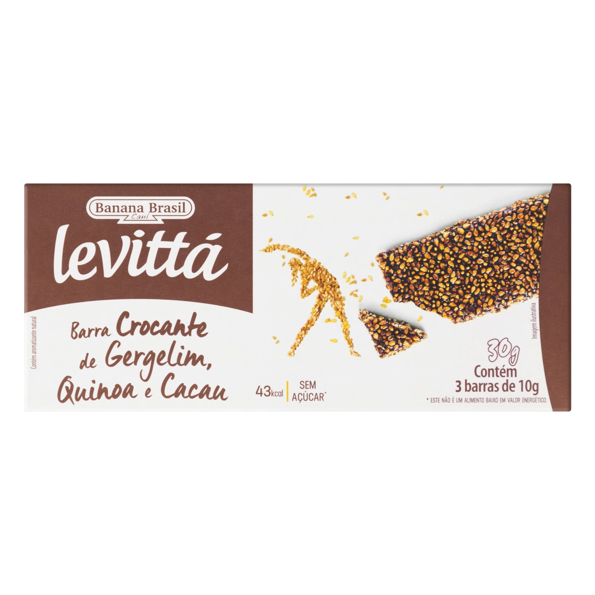 Pack Barra Crocante Gergelim, Quinoa E Cacau Zero Açúcar Levittá Caixa 30g 3 Unidades