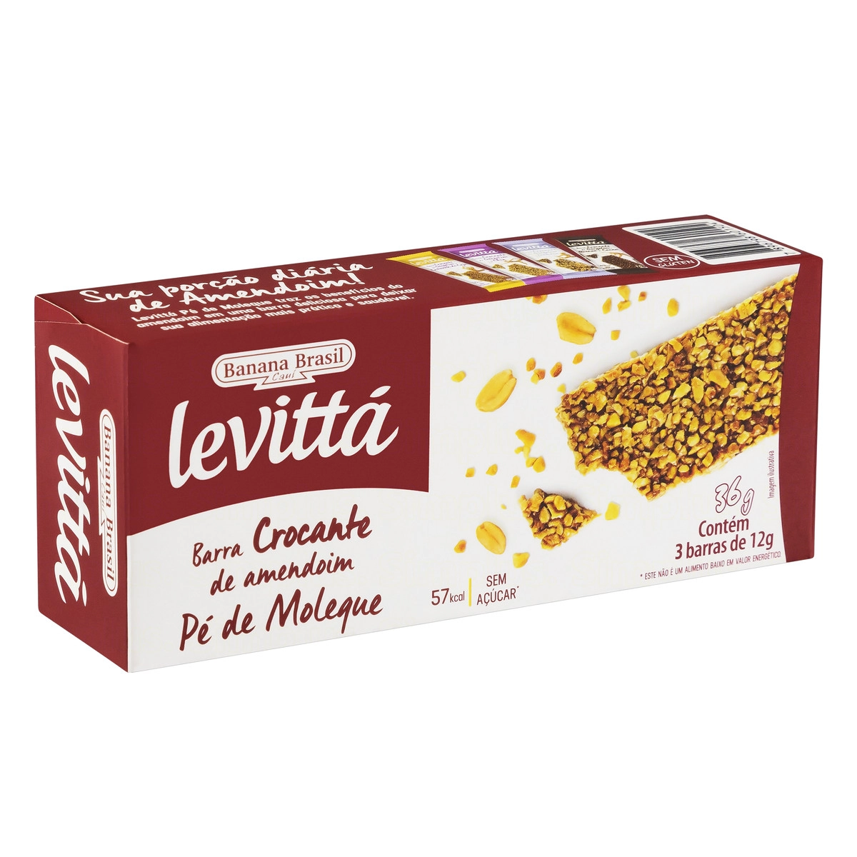 Pack Barra De Cereal Pé De Moleque Zero Açúcar Levittá Caixa 36g 3 Unidades