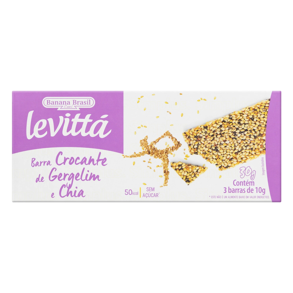 Pack Barra Crocante Gergelim E Chia Zero Açúcar Levittá Caixa 30g 3 Unidades