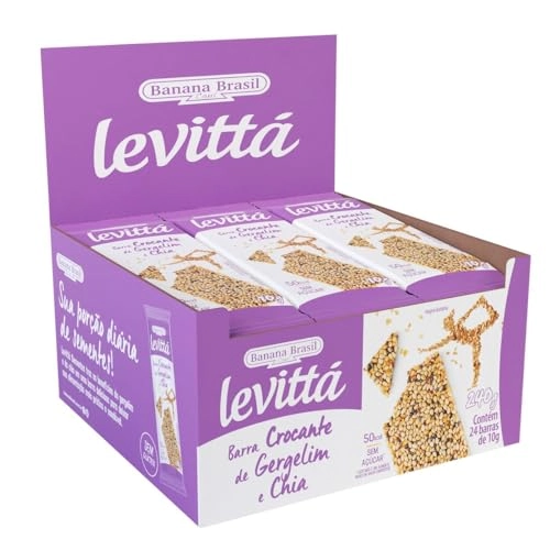 Barra Crocante Gergelim E Chia Zero Açúcar Levittá Caixa 240g 24 Unidades