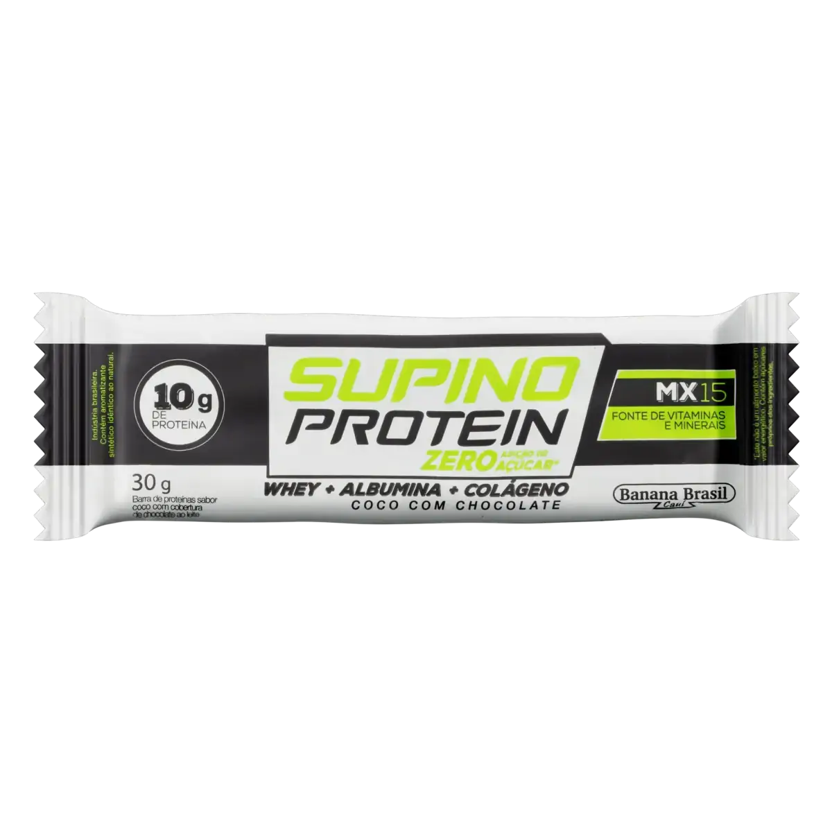 Barra De Proteína Coco Cobertura Chocolate Branco Zero Açúcar Supino Protein Pacote 30g