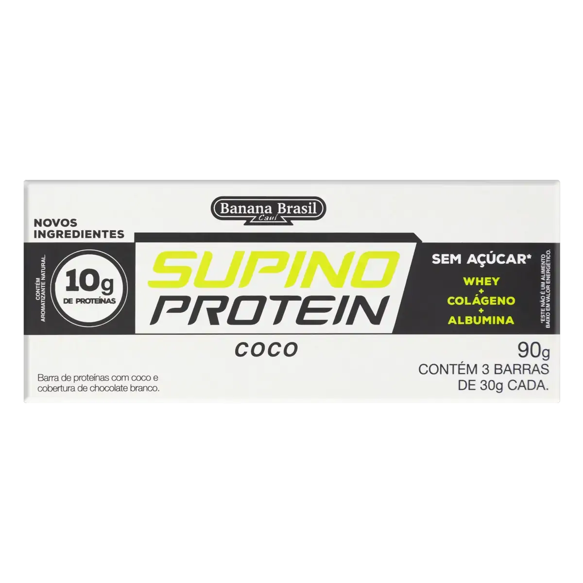 Pack Barra De Proteína Coco Cobertura Chocolate Branco Zero Açúcar Supino Protein Caixa 90g 3 Unidad