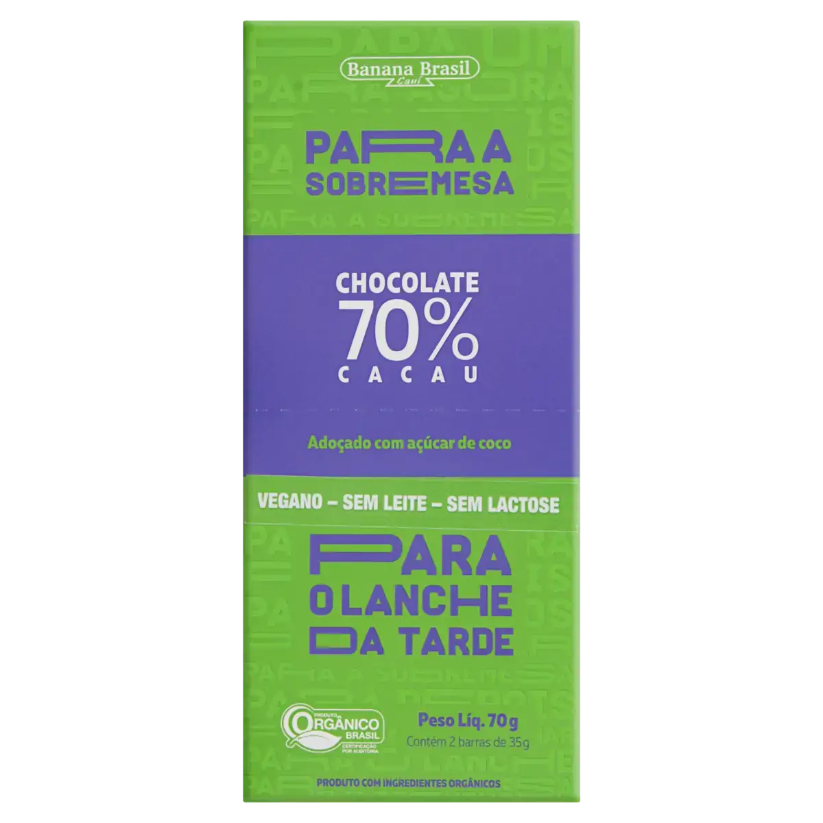 Chocolate 70 Cacau Orgânico Zero Lactose Banana Brasil Caixa 70g 2 Unidades