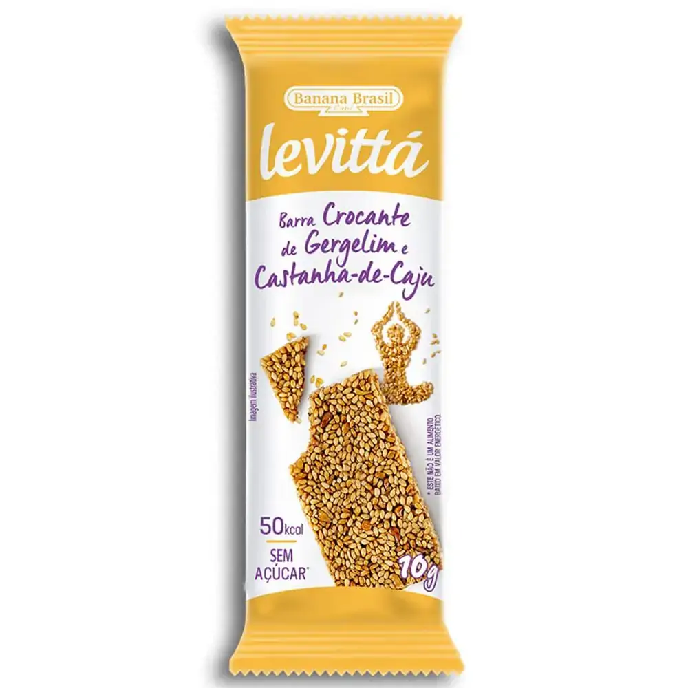 Barra Crocante Gergelim e Castanha-de-Caju Zero Açúcar Levittá Pacote 10g