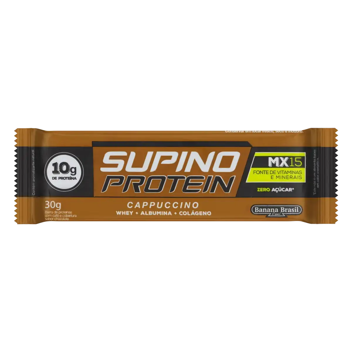 Barra De Proteína Cappuccino Zero Açúcar Supino Protein Pacote 30g