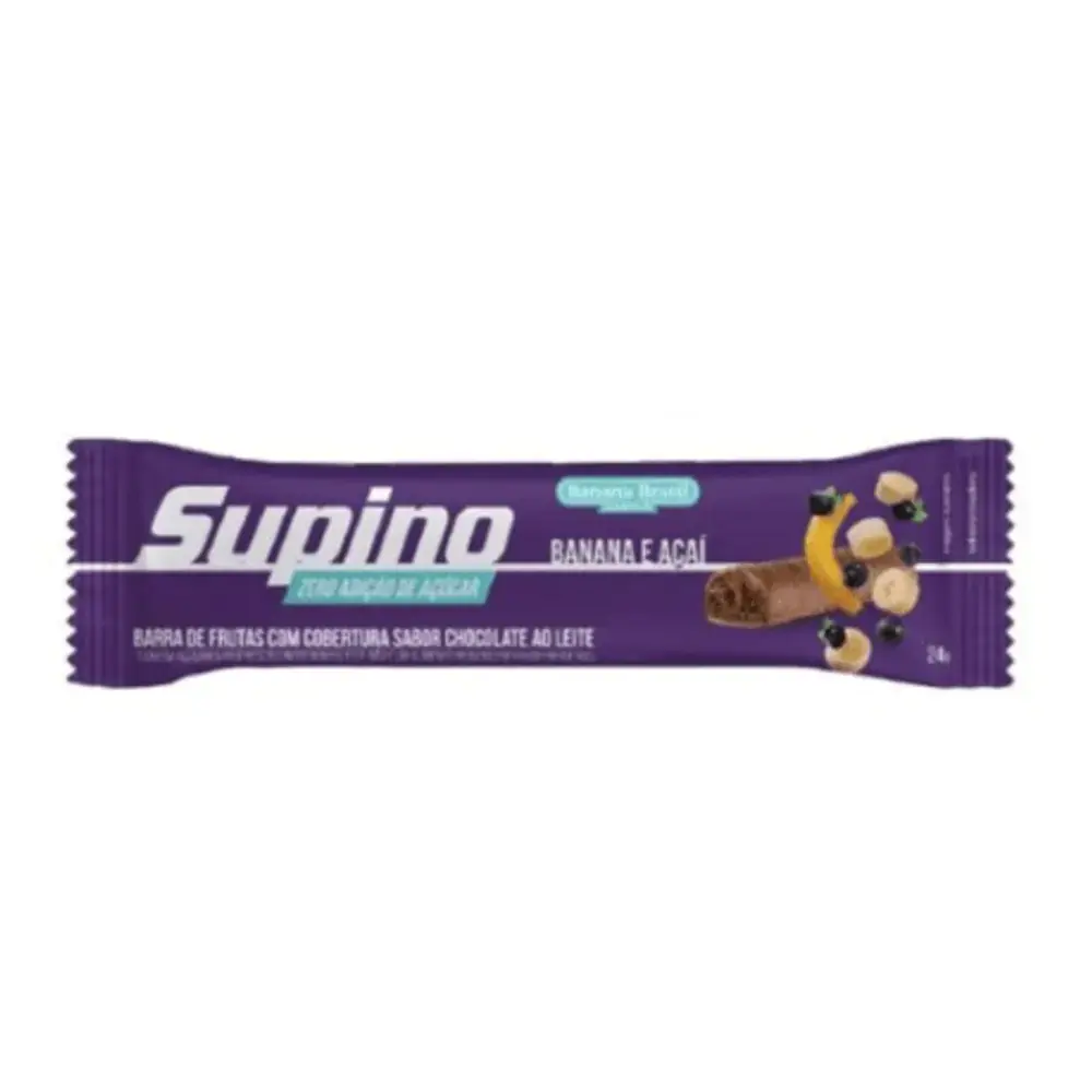 Barra De Frutas Banana E Açaí Cobertura Chocolate Ao Leite Supino Pacote 24g