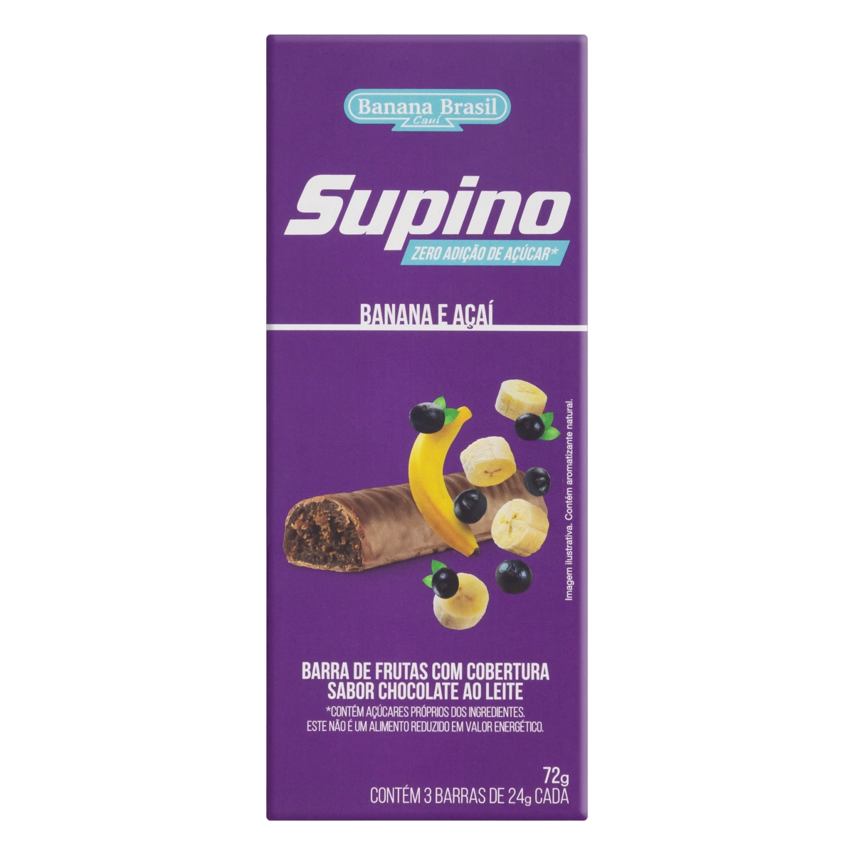 Pack Barra De Frutas Banana E Açaí Cobertura Chocolate Ao Leite Supino Caixa 72g 3 Unidades