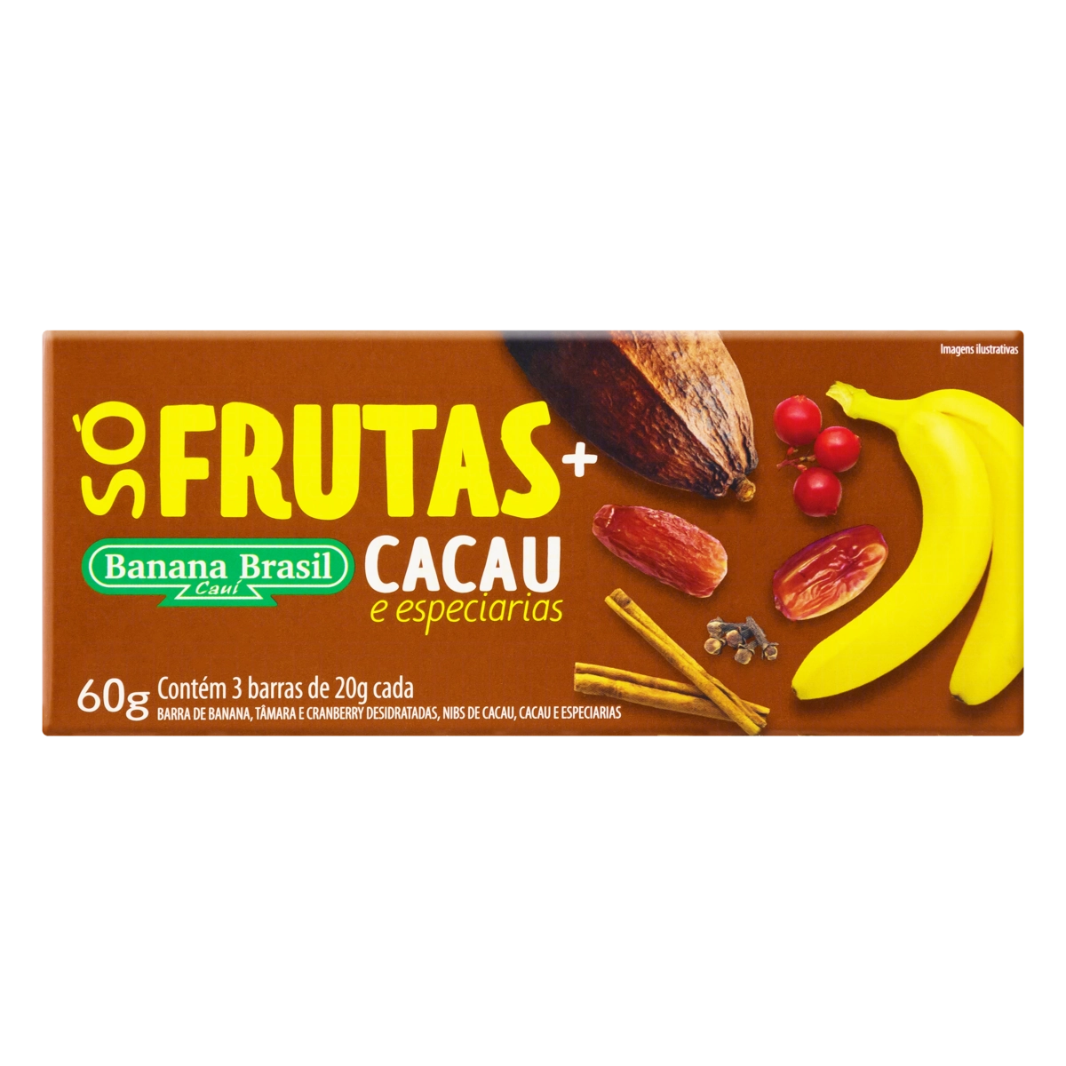 Pack Barra De Frutas Cacau E Especiarias Banana Brasil Só Frutas Caixa 60g 3 Unidades