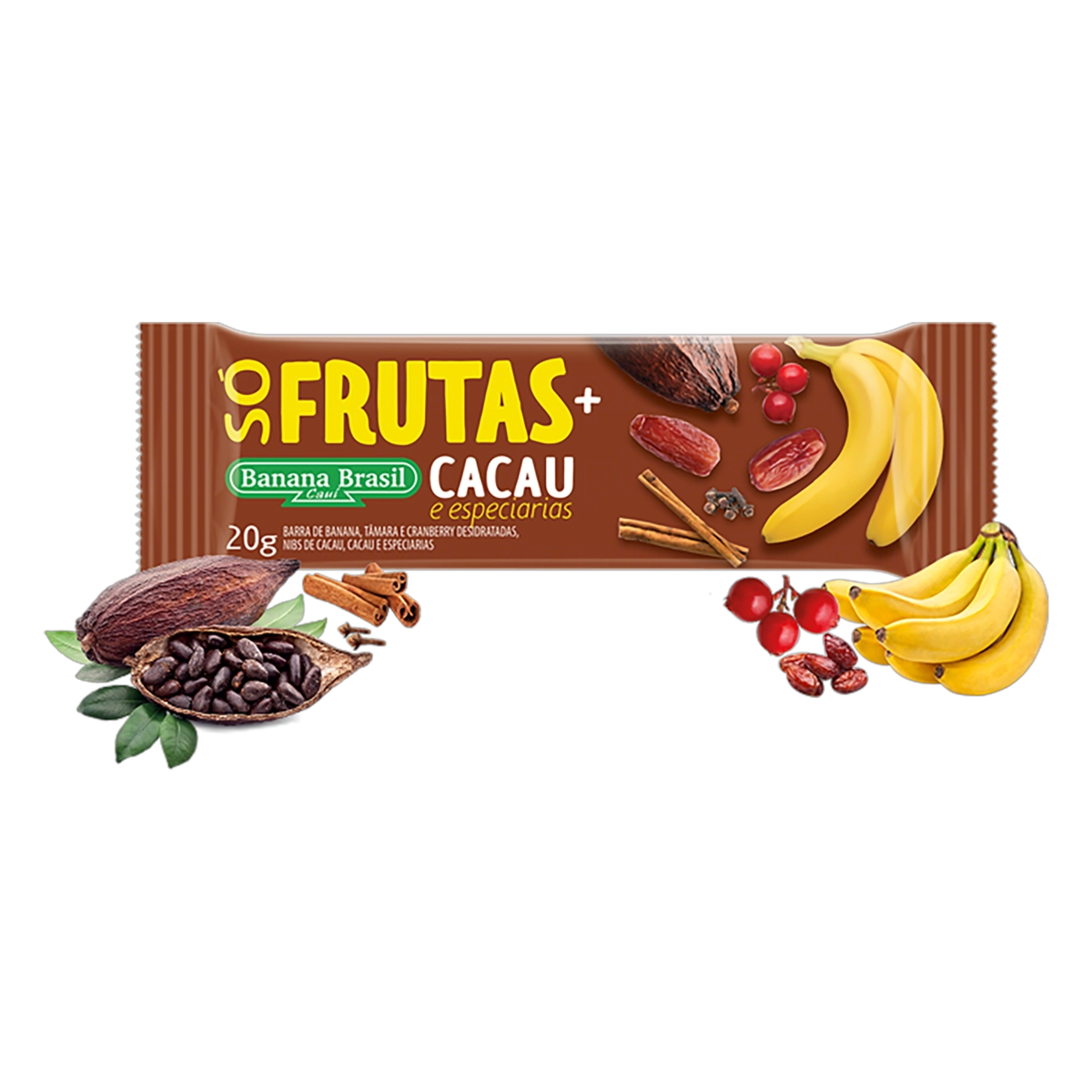Barra De Frutas Cacau E Especiarias Banana Brasil Só Frutas Pacote 20g