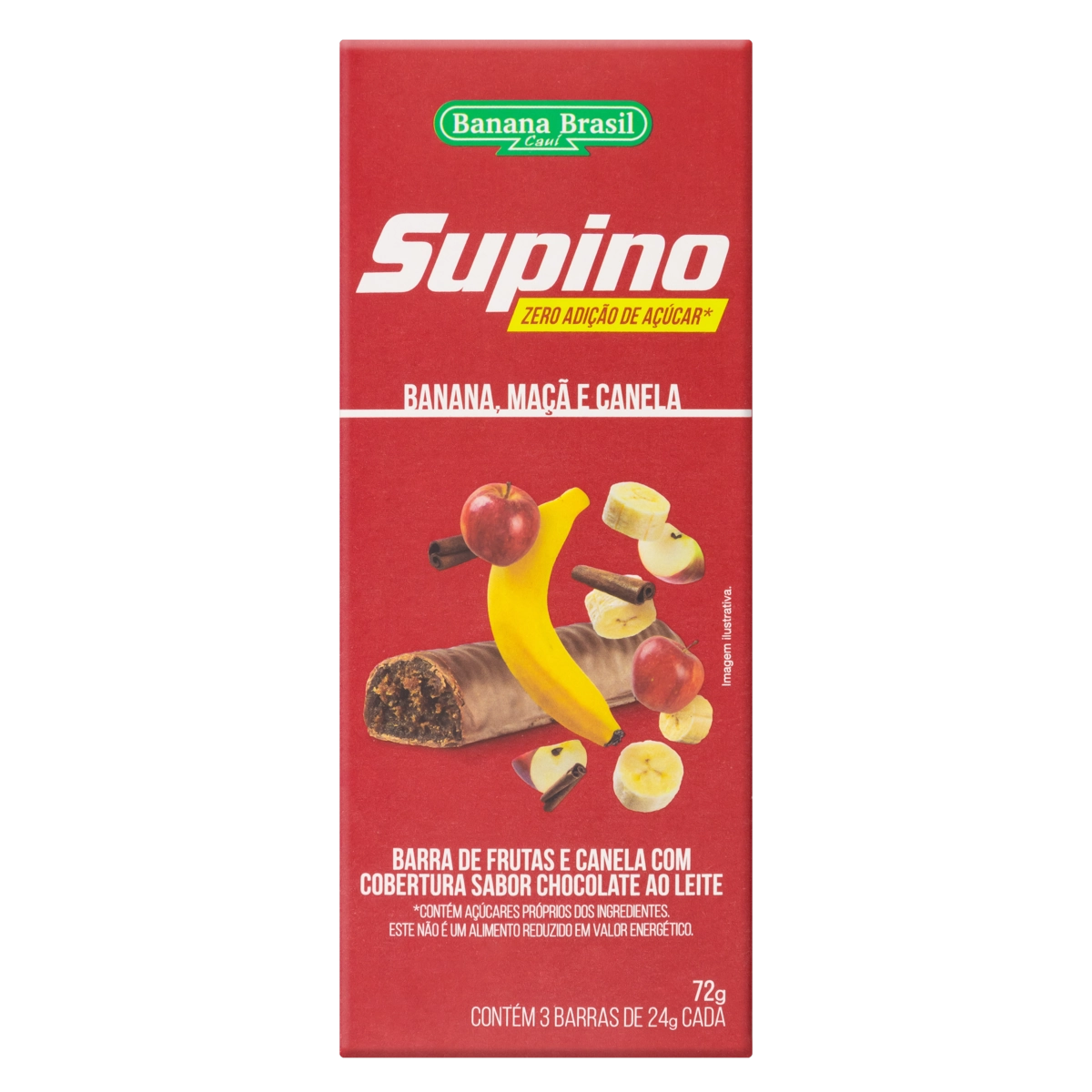 Pack Barra De Frutas Banana, Maçã E Canela Cobertura Chocolate Ao Leite Supino Caixa 72g 3 Unidades