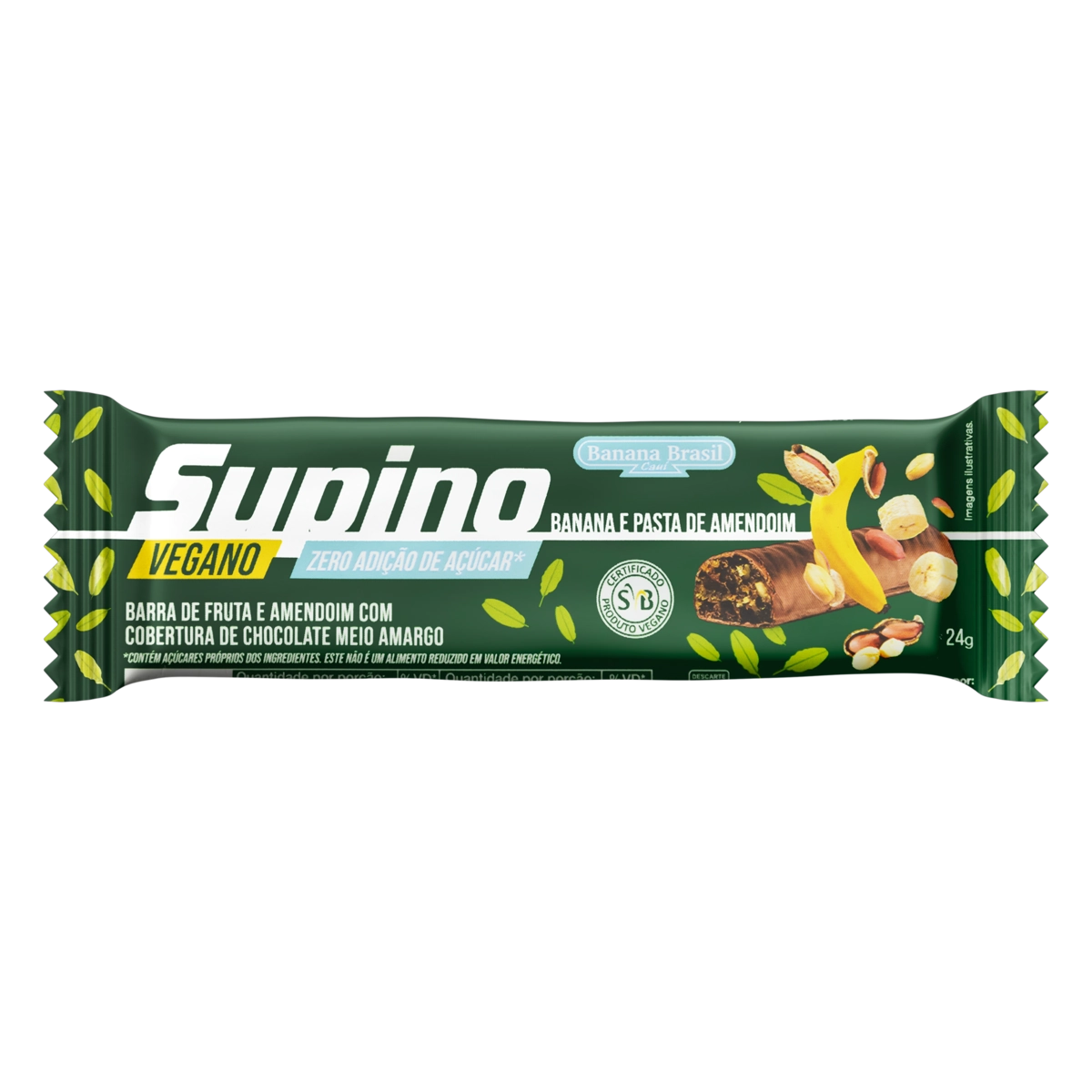 Barra De Frutas Banana E Pasta De Amendoim Cobertura Chocolate Meio Amargo Supino Pacote 24g