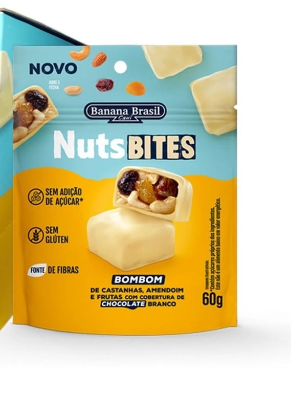 Bombom Castanhas, Amendoim E Frutas Banana Brasil Nuts Bites Pouch 60g