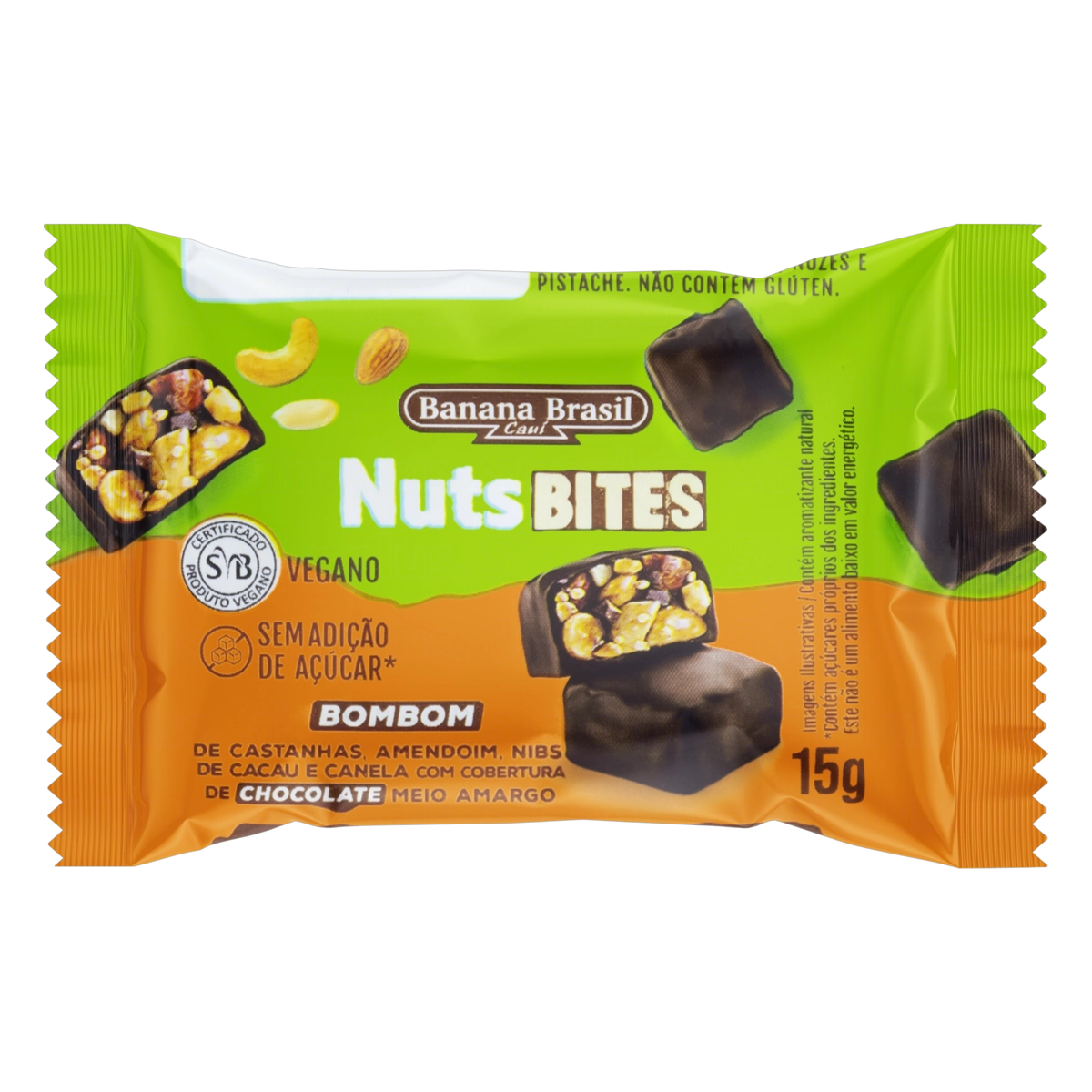 Bombom Castanhas, Amendoim, Nibs De Cacau E Canela Banana Brasil Nuts Bites Pacote 15g
