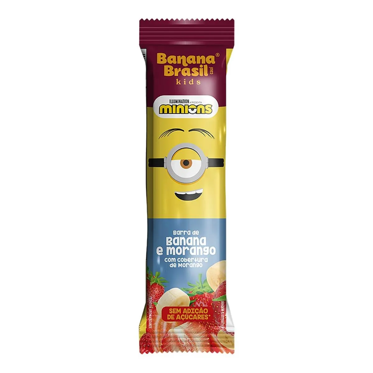 Barra De Frutas Banana E Morango Cobertura Morango Minions Banana Brasil Kids Pacote 22g