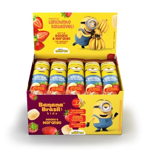 Barra De Frutas Banana E Morango Cobertura Morango Minions Banana Brasil Kids Caixa 440g 20 Unidades