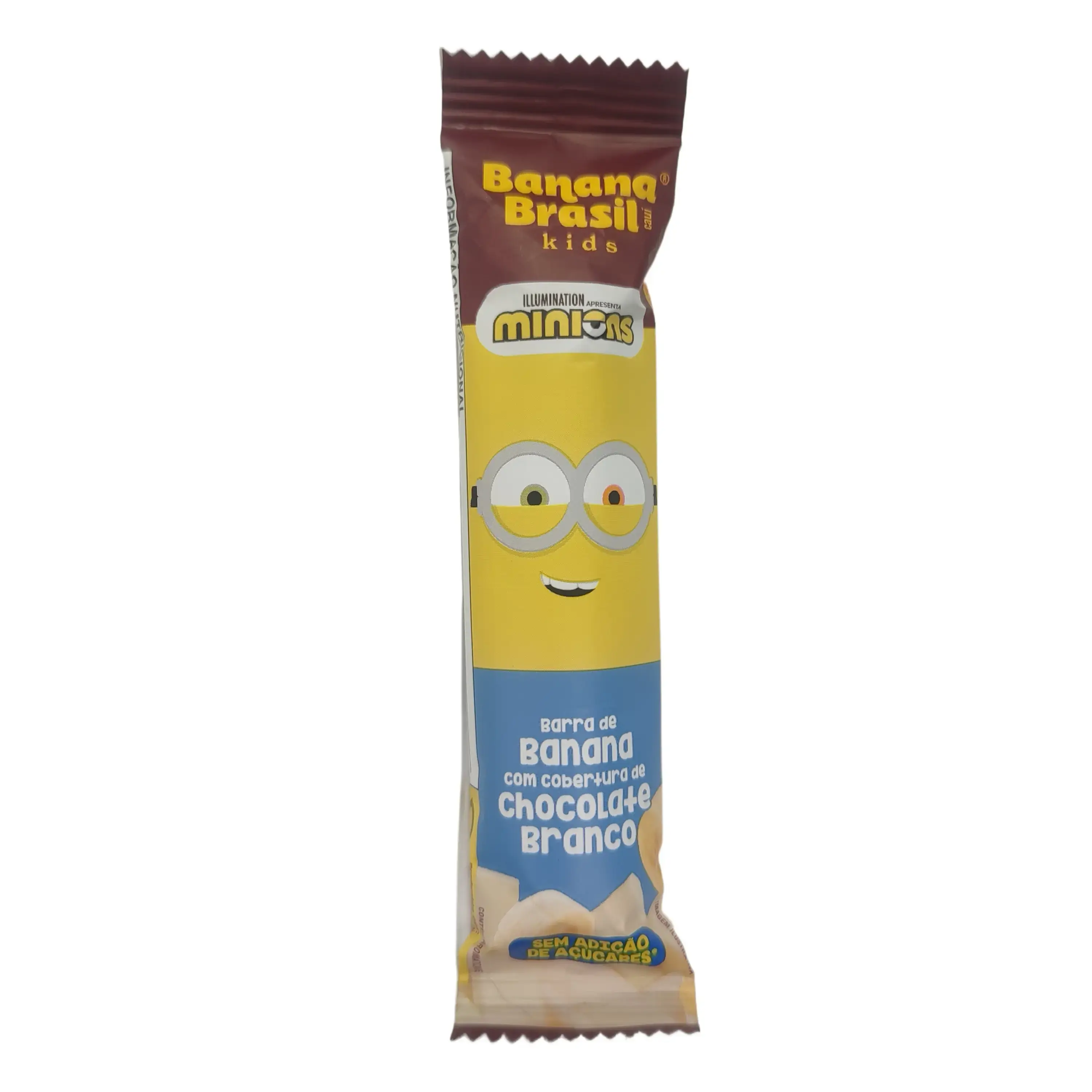 Barra De Frutas Banana Cobertura Chocolate Branco Minions Banana Brasil Kids Pacote 22g