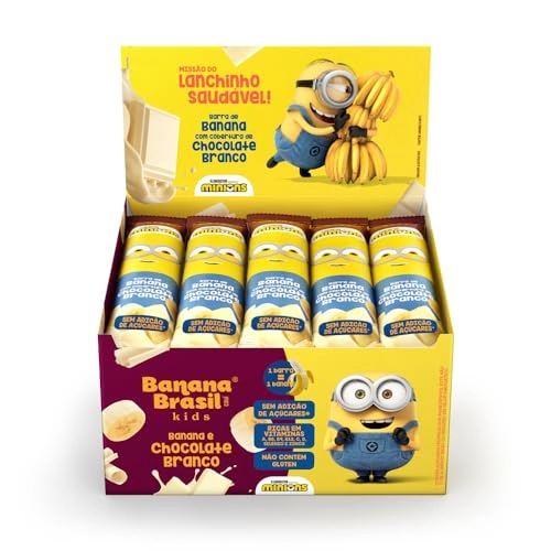 Barra De Frutas Banana Cobertura Chocolate Branco Minions Banana Brasil Kids Caixa 440g 20 Unidades
