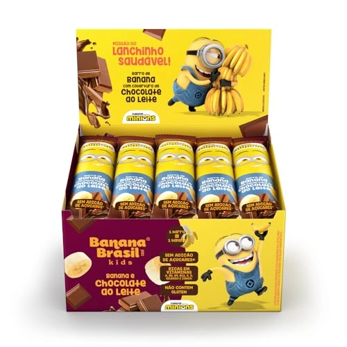 Barra De Frutas Banana Cobertura Chocolate Ao Leite Minions Banana Brasil Kids Caixa 440g 20 Unidade