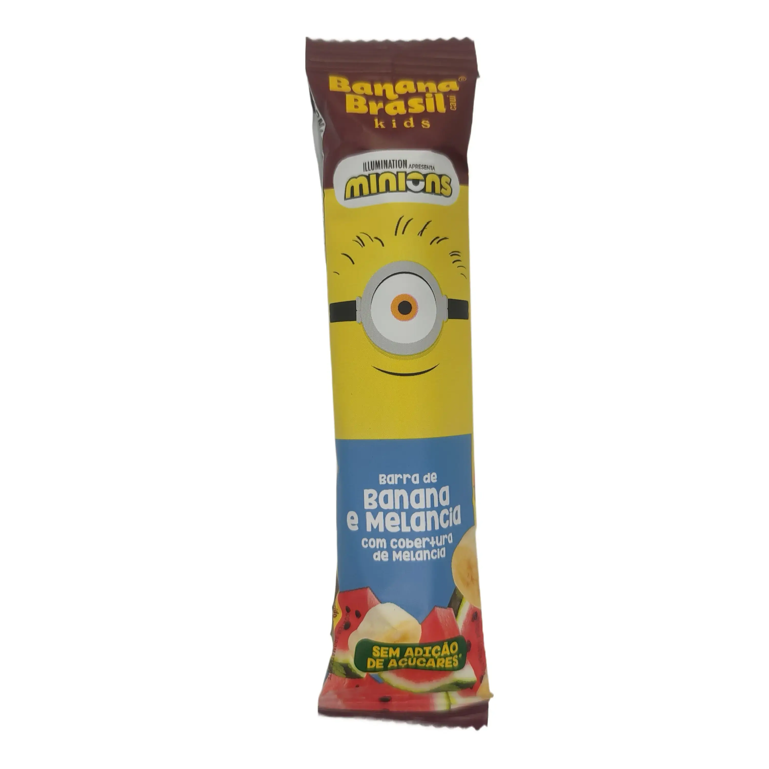 Barra De Frutas Banana E Melancia Cobertura Melancia Minions Banana Brasil Kids Pacote 22g