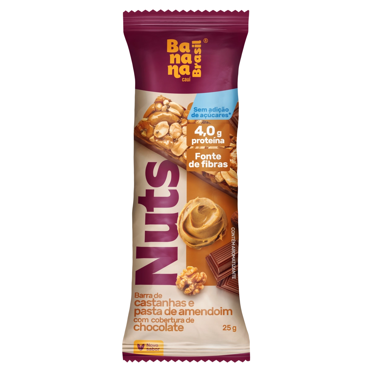 Barra De Nuts Castanhas E Pasta De Amendoim Cobertura Chocolate Banana Brasil Pacote 25g