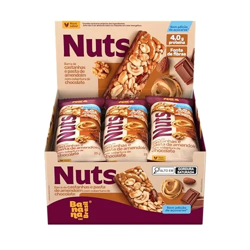 Banana Brasil Barra De Castanhas E Pasta De Amendoim Com Cobertura De Chocolate Com 12 Unidades De 2