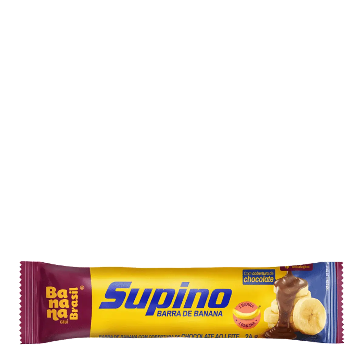 Barra De Frutas Banana Cobertura Chocolate Ao Leite Supino Pacote 24g