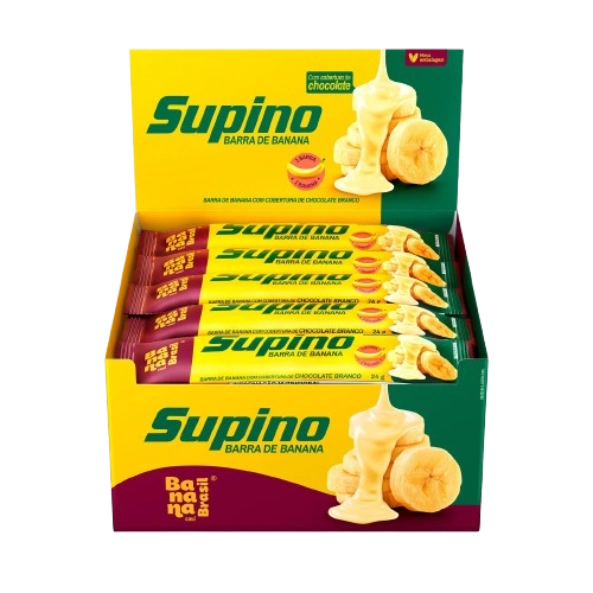 Barra De Frutas Banana Cobertura Chocolate Branco Supino Pacote 24g