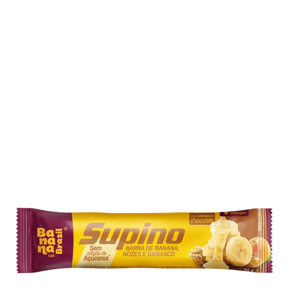 Barra De Frutas Banana, Nozes E Damasco Cobertura Chocolate Branco Sem Adição De Açúcar Supino Pacot