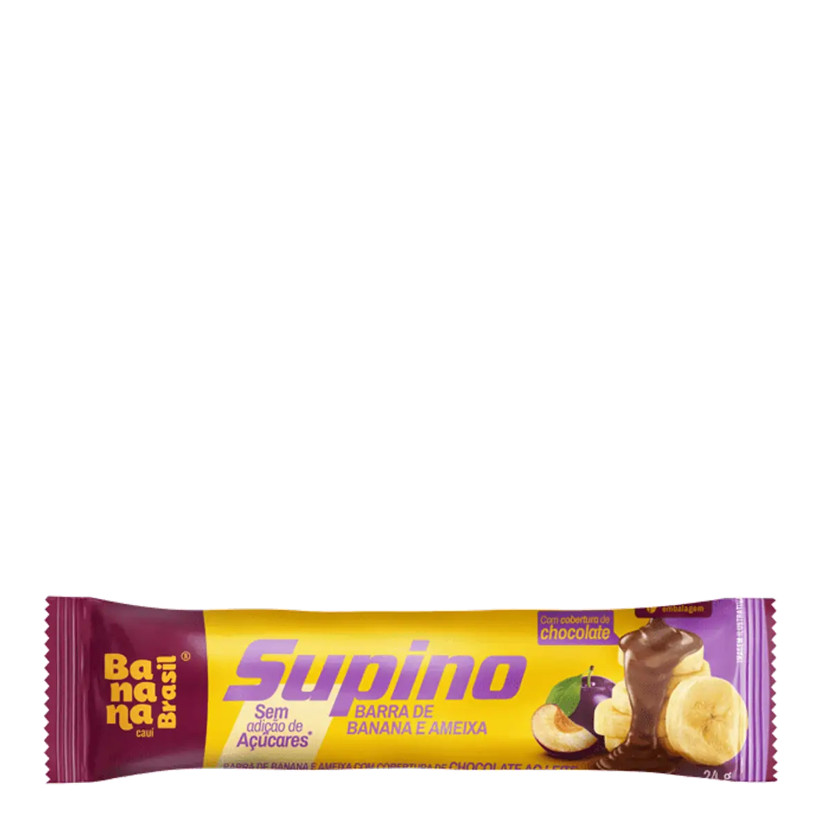 Barra De Frutas Banana E Ameixa Cobertura Chocolate Ao Leite Sem Adição De Açúcar Supino Pacote 24g