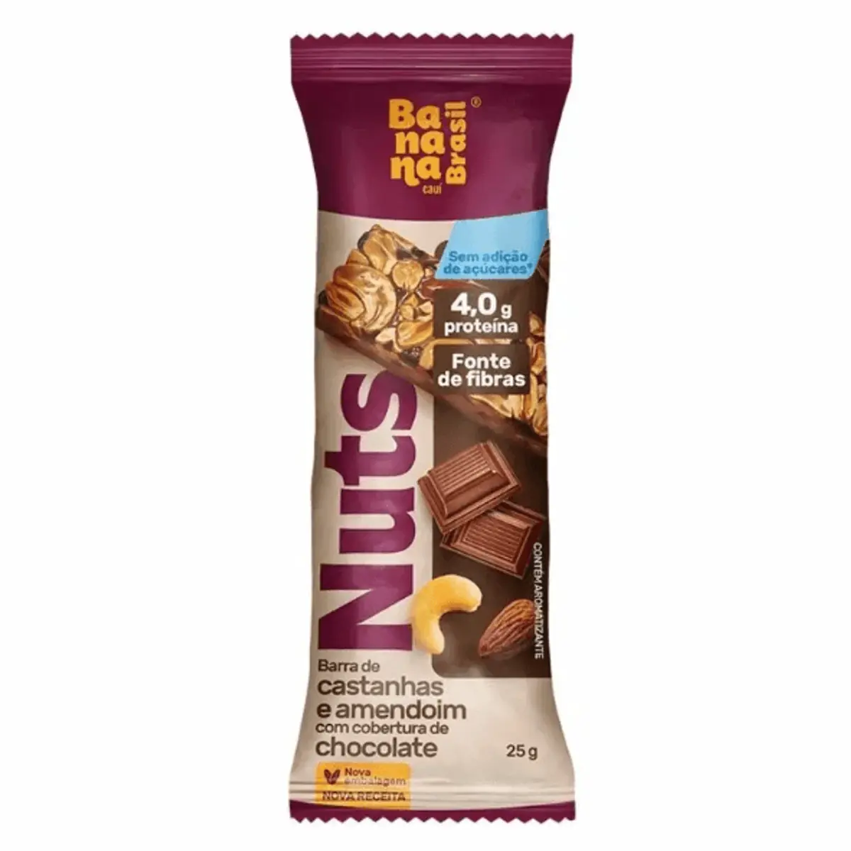 Barra De Nuts Castanhas E Amendoim Cobertura Chocolate Banana Brasil Pacote 25g