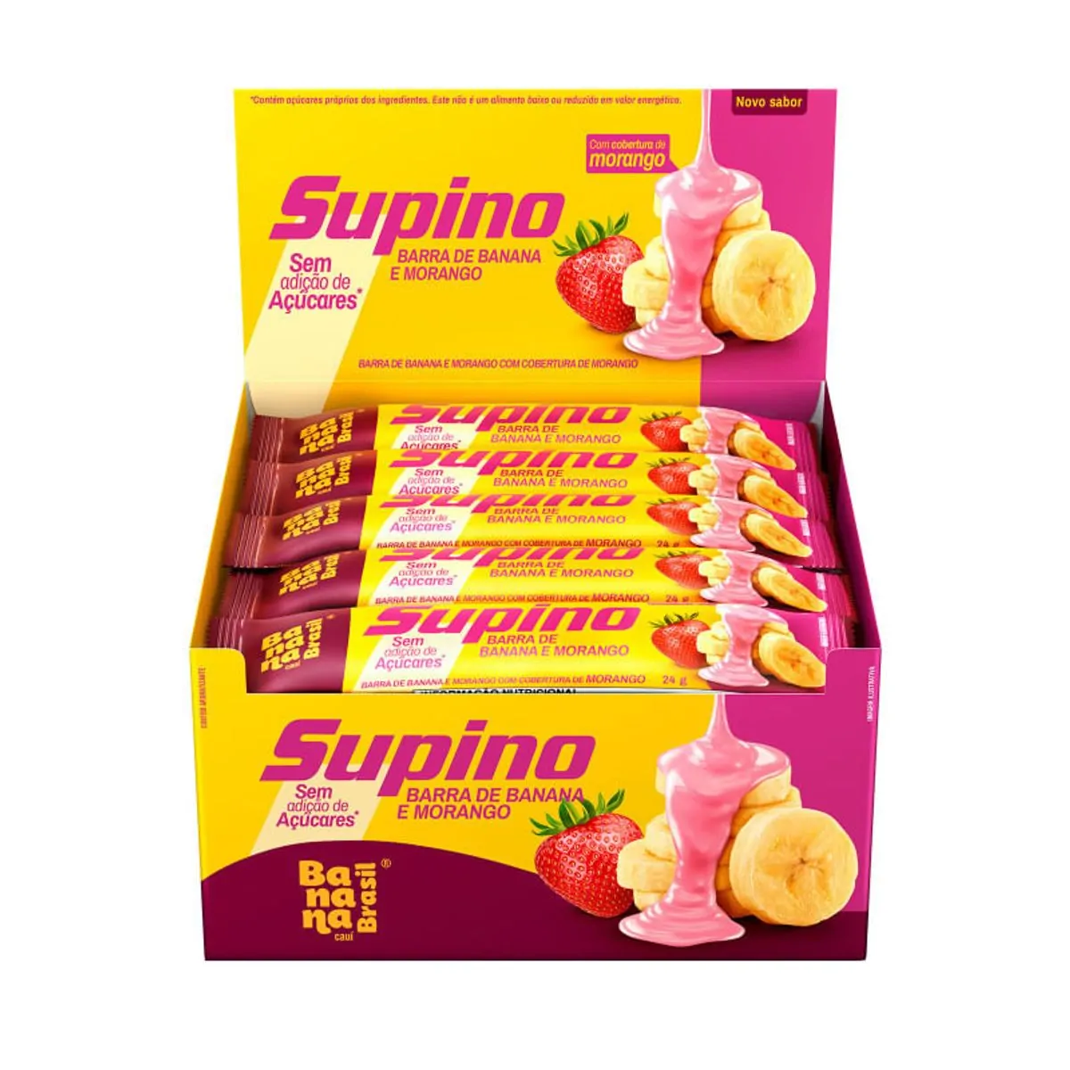 Banana Brasil Barra De Frutas Supino Zero Banana E Morango Com Cobertura De Morango Com 20 Unidades