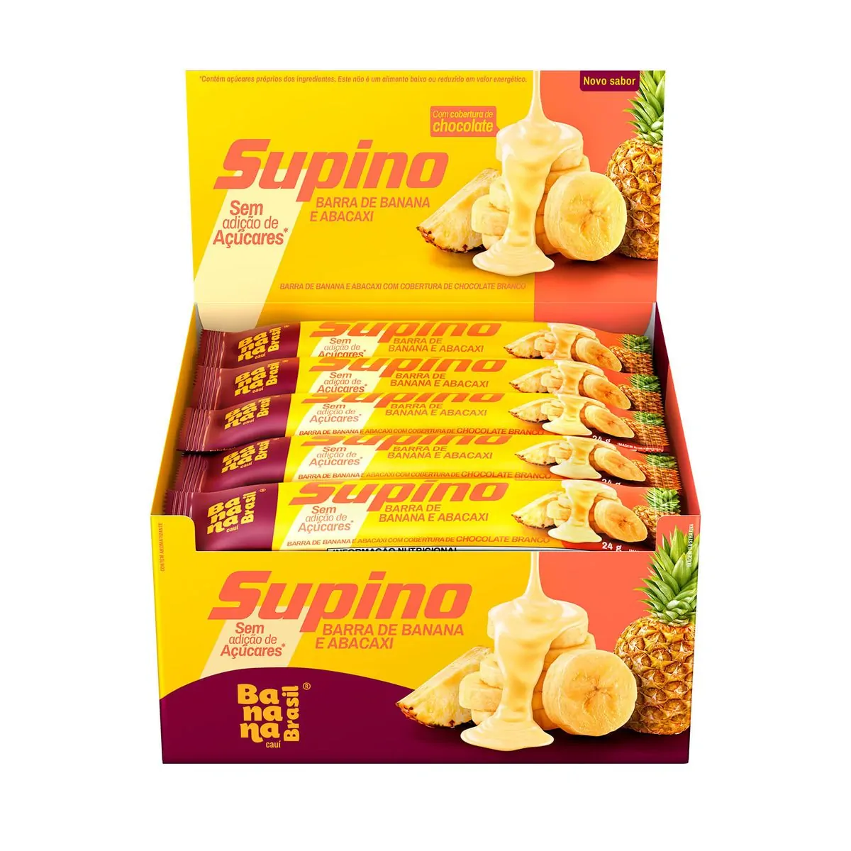 Banana Brasil Barra De Frutas Supino Zero Banana E Abacaxi Com Cobertura Chocolate Branco Com 20 Uni