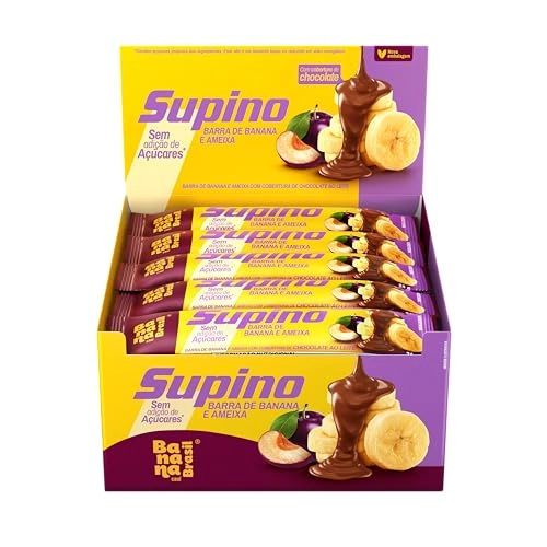 Banana Brasil Barra De Frutas Supino Zero Banana E Ameixa Com Cobertura Chocolate Ao Leite Com 20 Un