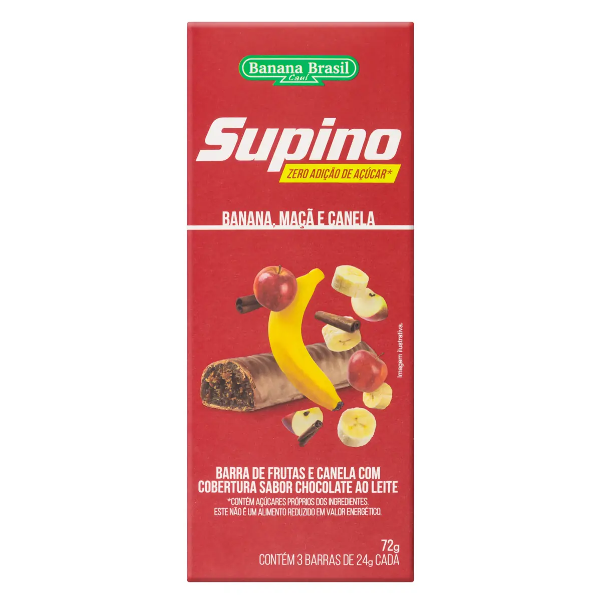 Pack Barra De Frutas Banana, Maçã E Canela Cobertura Chocolate Ao Leite Supino Caixa 72g 3 Unidades