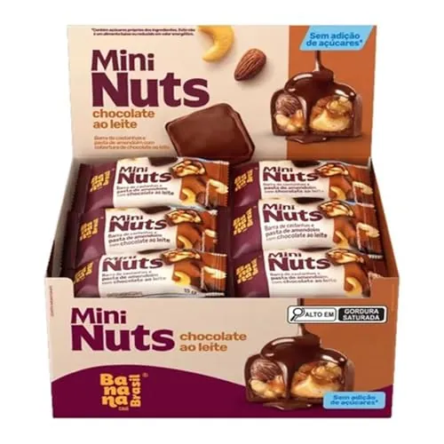 Banana Brasil Mini Nuts Barra De Castanhas E Pasta De Amendoim Com Cobertura De Chocolate Ao Leite C
