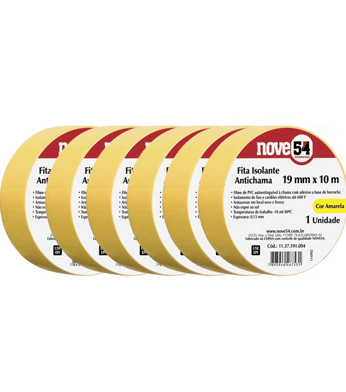 Kit5 Fita Isolante 19mmx10m Amarela 954