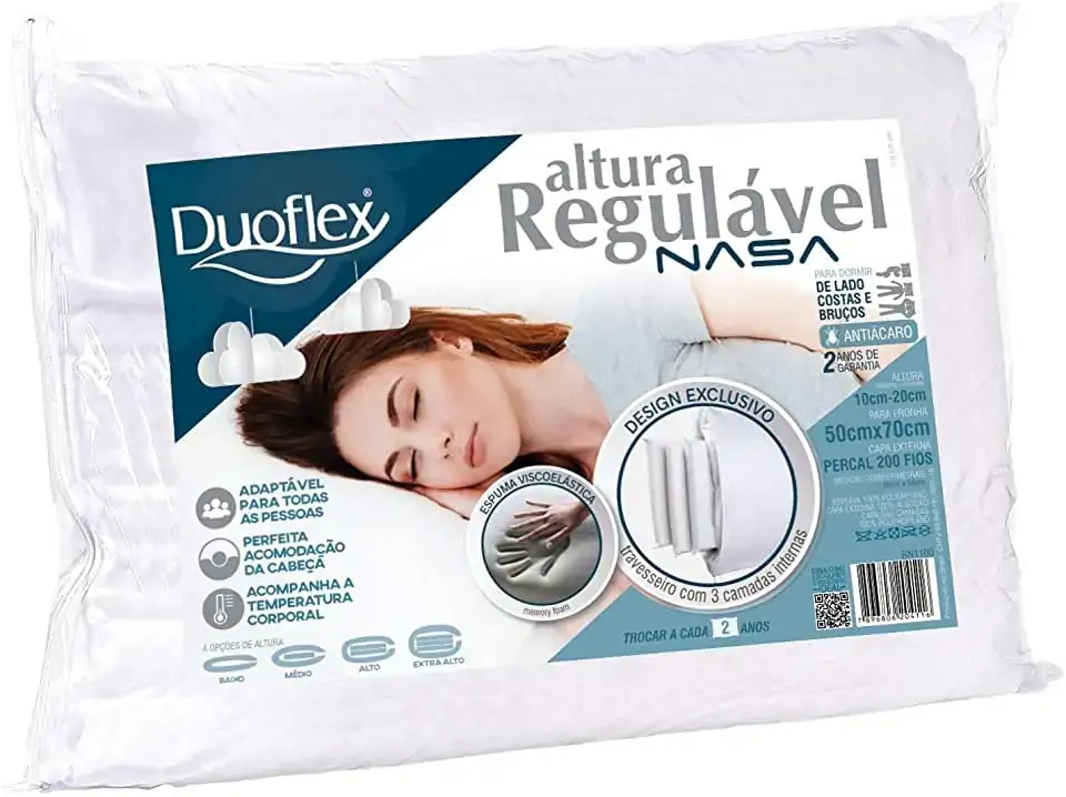 Viscoelástico Duoflex Altura Regulável Nasa 50 X 70 Cm