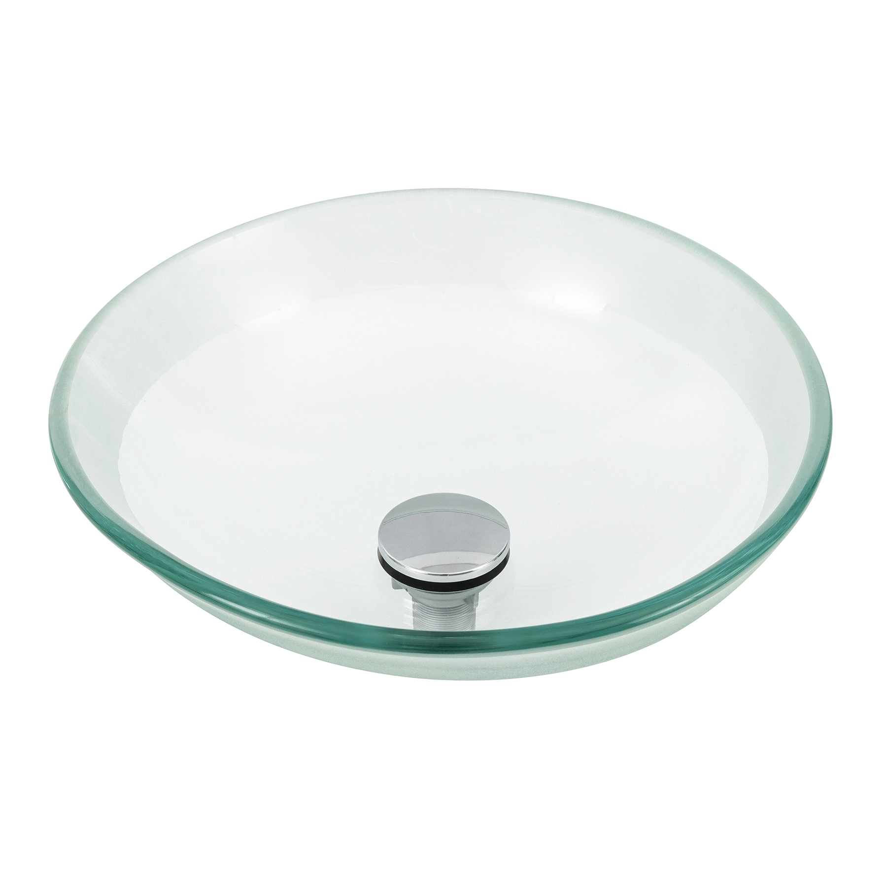 Cuba para Banheiro de Apoio Vidro Comum Redonda Incolor 35cm com Válvula Bowl Sensea
