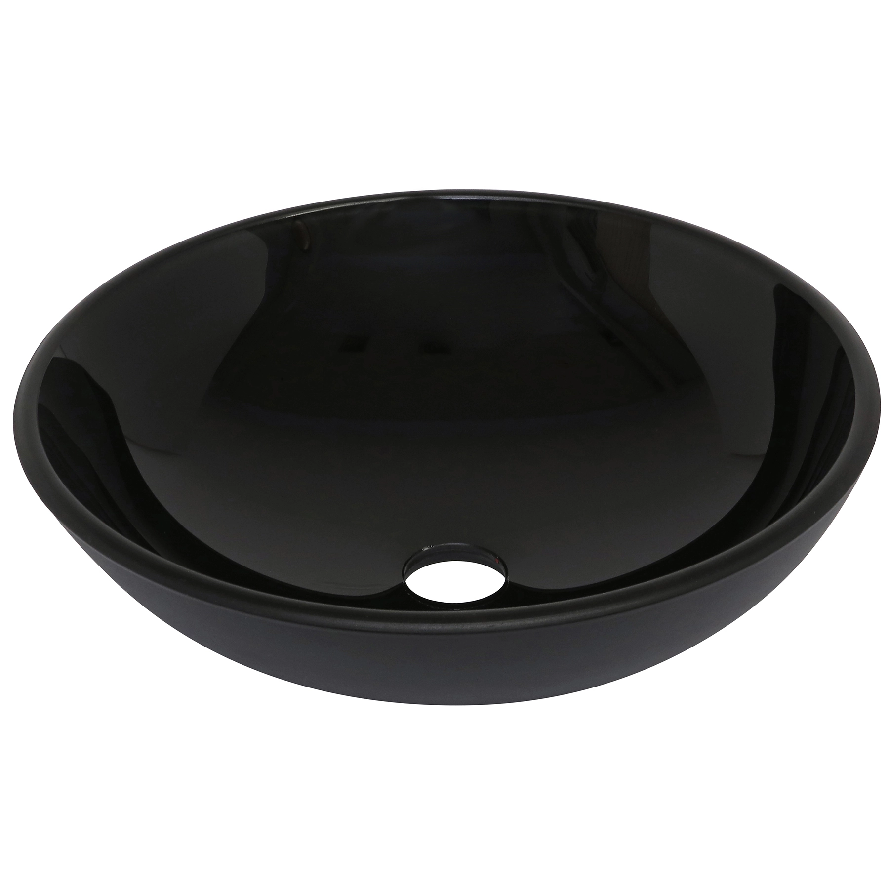 Cuba para Banheiro de Apoio Vidro Comum Redonda Preta 35cm com Válvula Bowl Sensea